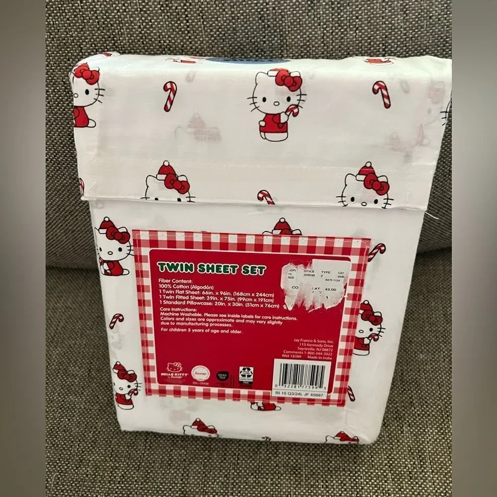Hello Kitty Candy Cane Christmas Twin Sheet Set
